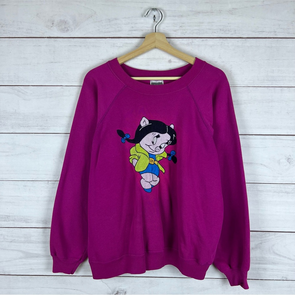 Vintage 1990s Looney Tunes Petunia Embroidered Pullover Sweatshirt XL